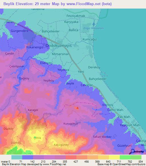 Beylik,Turkey Elevation Map