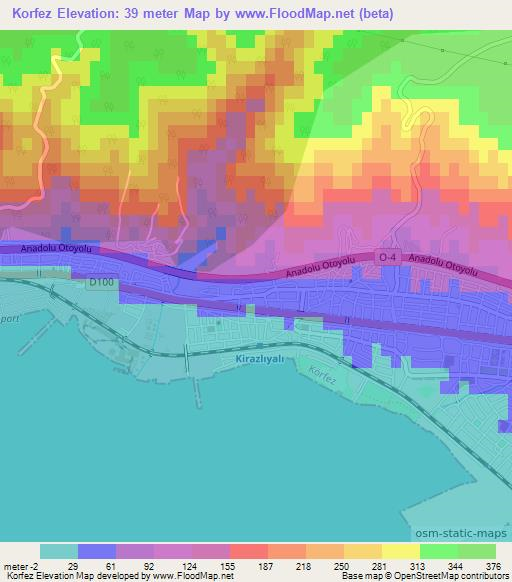 Korfez,Turkey Elevation Map