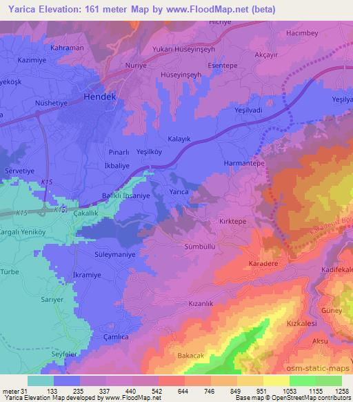 Yarica,Turkey Elevation Map