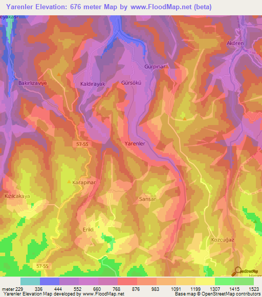 Yarenler,Turkey Elevation Map