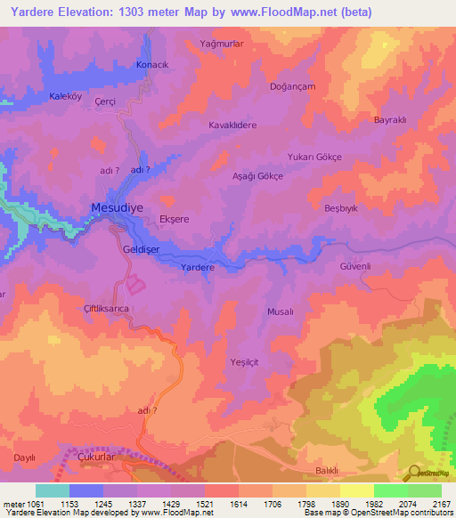 Yardere,Turkey Elevation Map