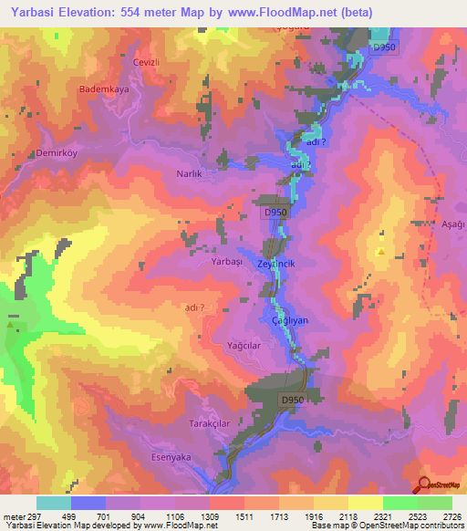 Yarbasi,Turkey Elevation Map