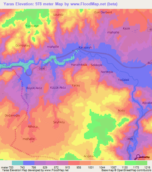 Yaras,Turkey Elevation Map