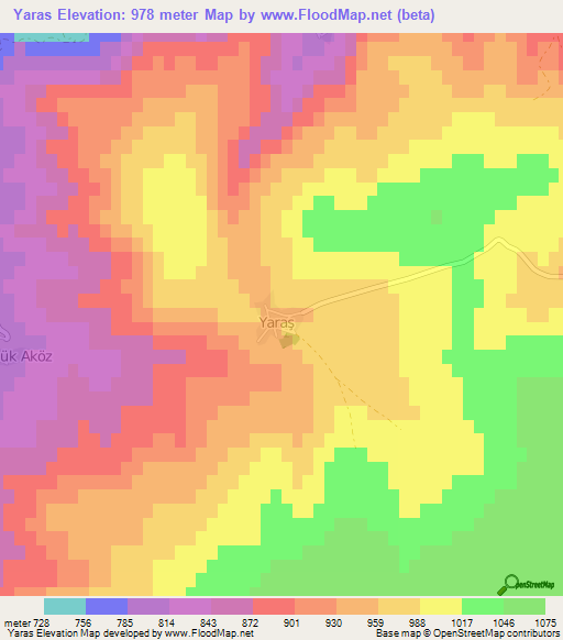 Yaras,Turkey Elevation Map