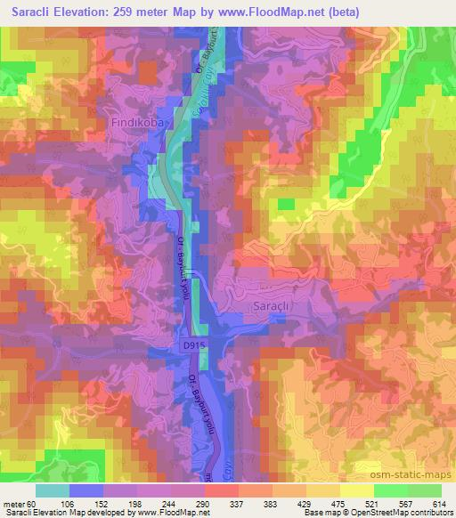 Saracli,Turkey Elevation Map