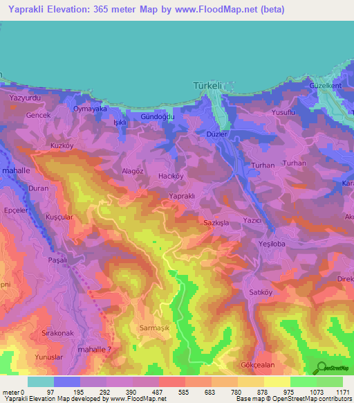 Yaprakli,Turkey Elevation Map