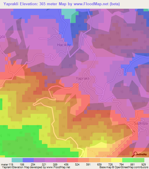 Yaprakli,Turkey Elevation Map