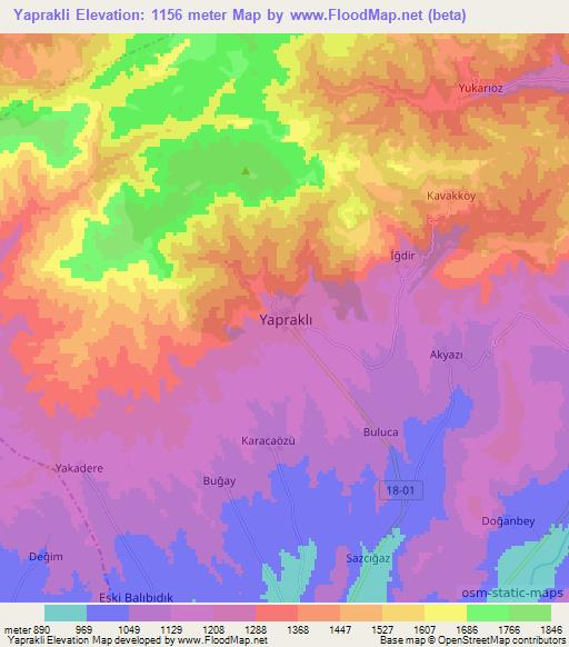 Yaprakli,Turkey Elevation Map