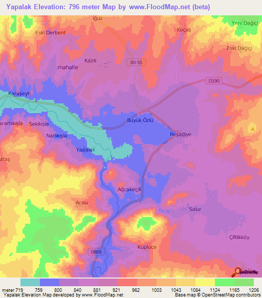 Yapalak,Turkey Elevation Map