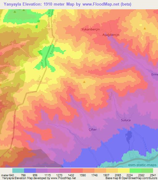 Yanyayla,Turkey Elevation Map