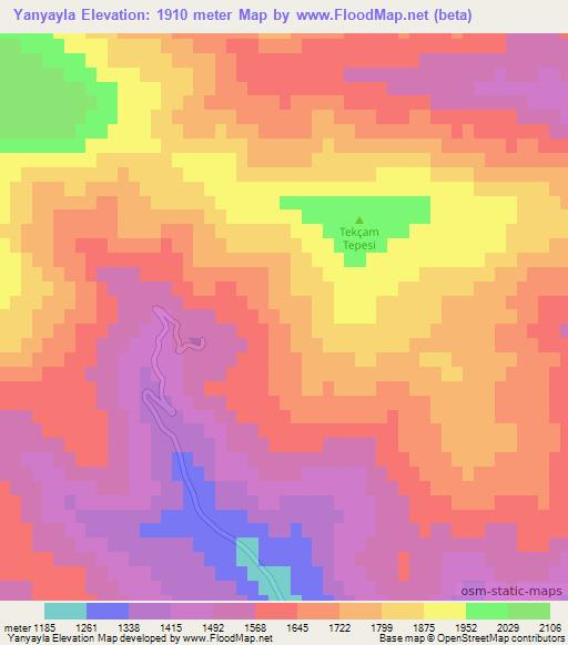 Yanyayla,Turkey Elevation Map