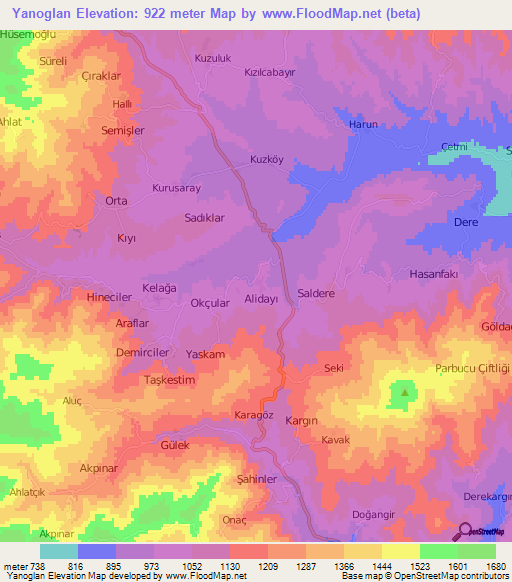 Yanoglan,Turkey Elevation Map