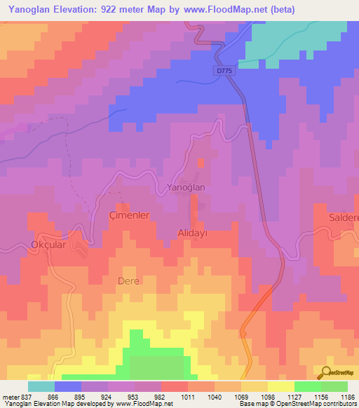 Yanoglan,Turkey Elevation Map