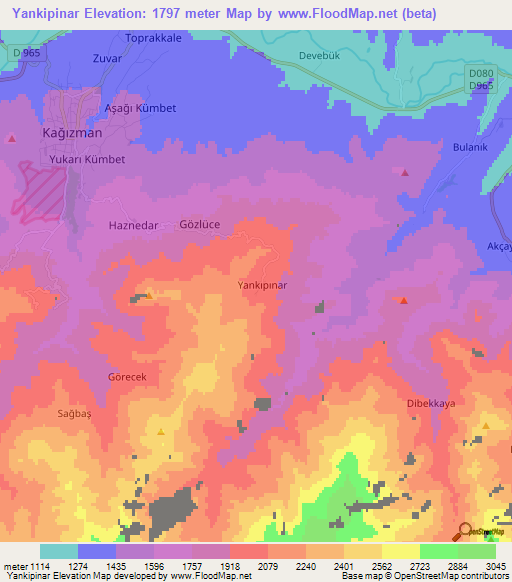 Yankipinar,Turkey Elevation Map