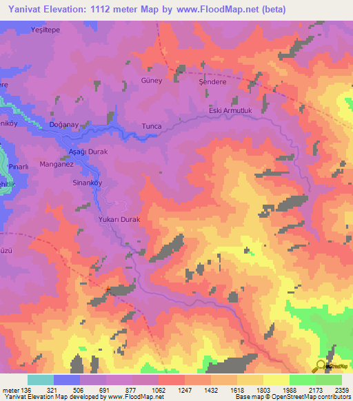 Yanivat,Turkey Elevation Map