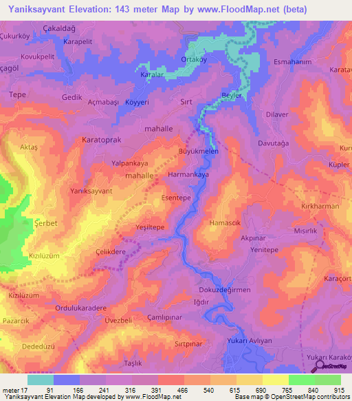 Yaniksayvant,Turkey Elevation Map