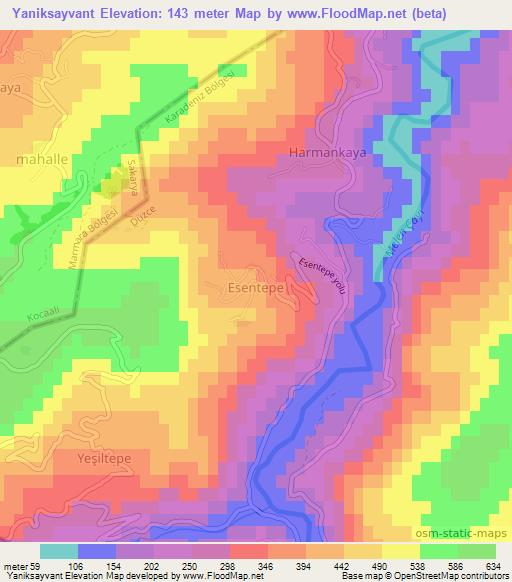 Yaniksayvant,Turkey Elevation Map