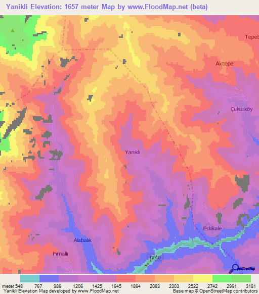 Yanikli,Turkey Elevation Map