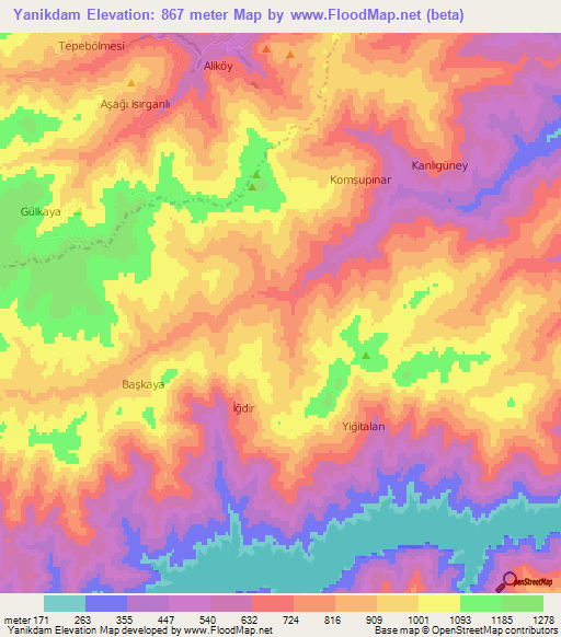 Yanikdam,Turkey Elevation Map