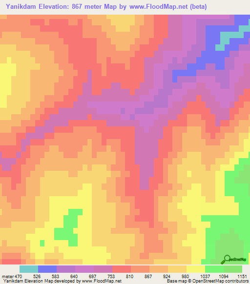 Yanikdam,Turkey Elevation Map