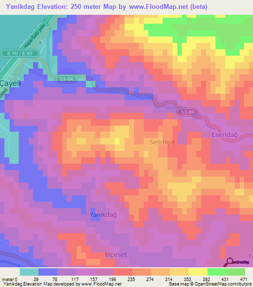 Yanikdag,Turkey Elevation Map