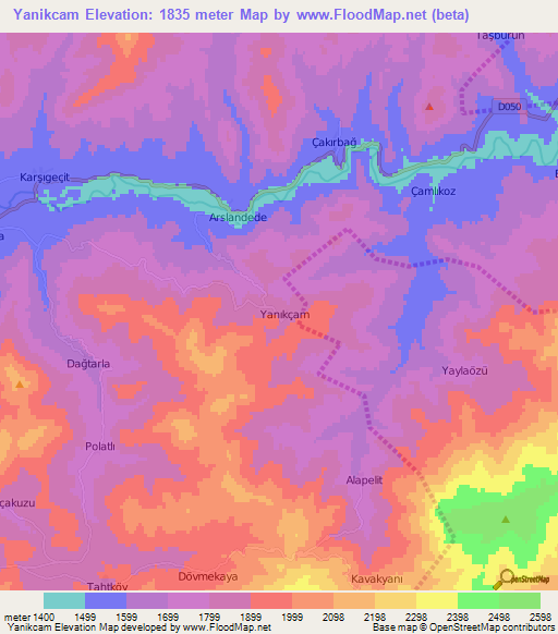 Yanikcam,Turkey Elevation Map