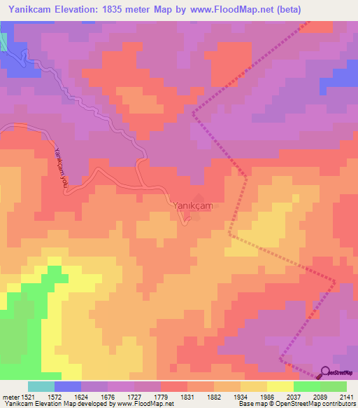 Yanikcam,Turkey Elevation Map