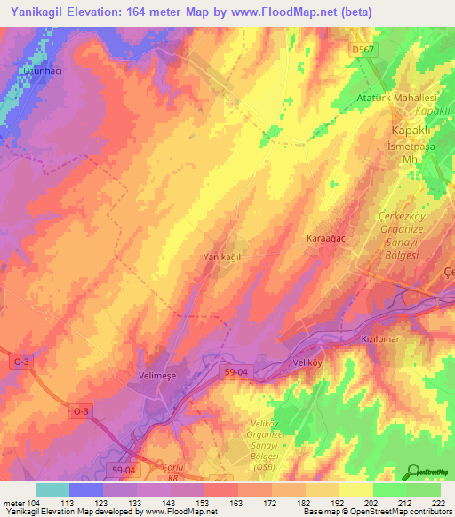 Yanikagil,Turkey Elevation Map