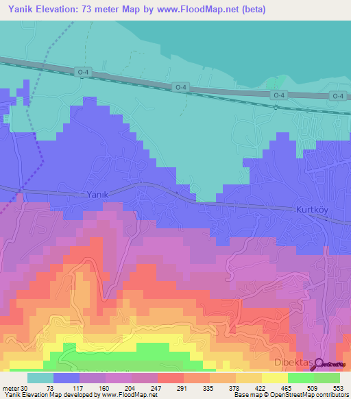 Yanik,Turkey Elevation Map