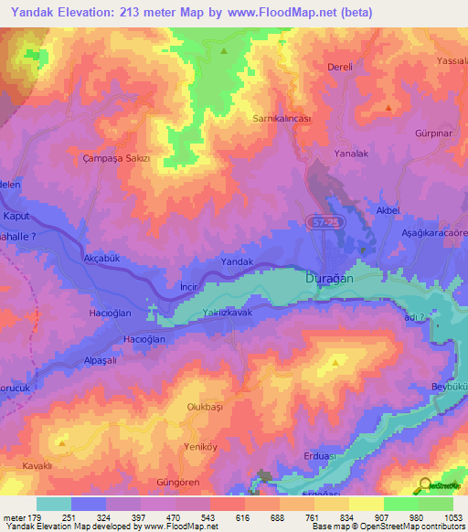 Yandak,Turkey Elevation Map