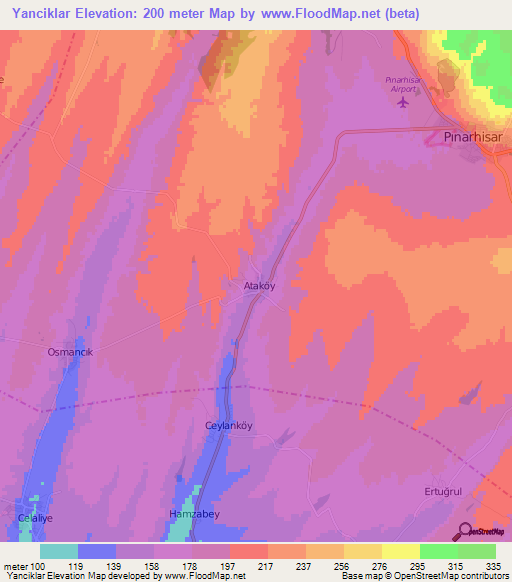 Yanciklar,Turkey Elevation Map