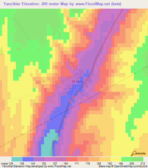 Yanciklar,Turkey Elevation Map