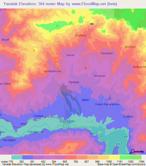 Yanalak,Turkey Elevation Map