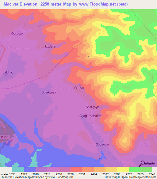 Macivet,Turkey Elevation Map