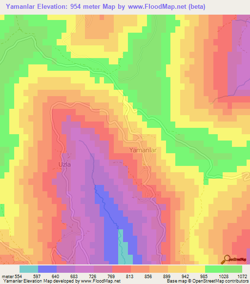 Yamanlar,Turkey Elevation Map