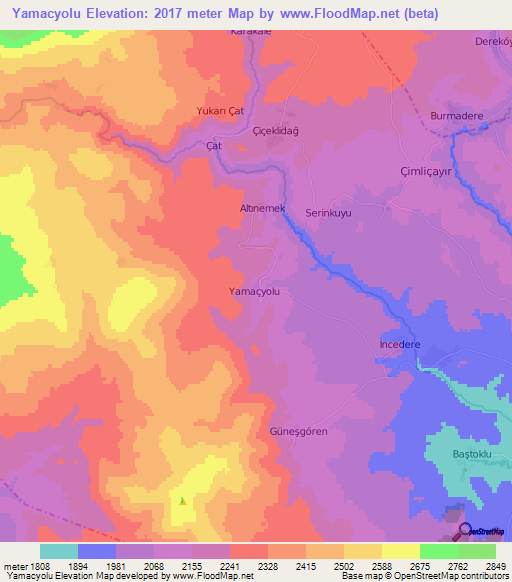 Yamacyolu,Turkey Elevation Map