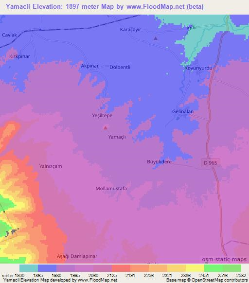 Yamacli,Turkey Elevation Map