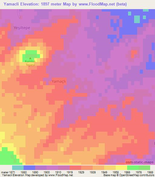 Yamacli,Turkey Elevation Map