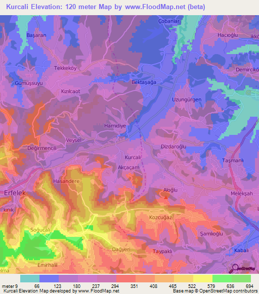 Kurcali,Turkey Elevation Map