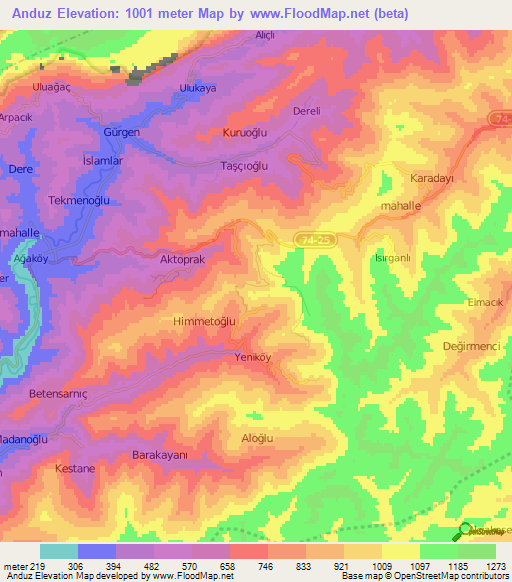 Anduz,Turkey Elevation Map