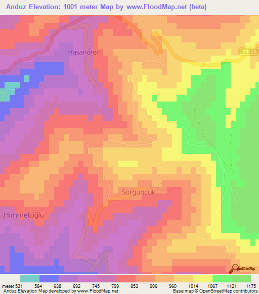 Anduz,Turkey Elevation Map