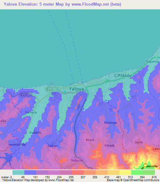 Yalova,Turkey Elevation Map