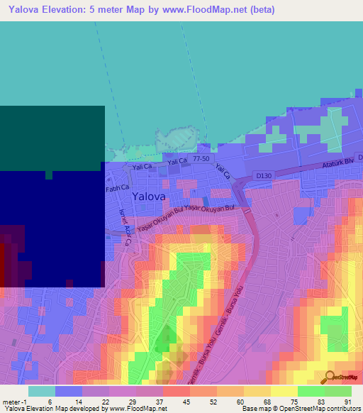 Yalova,Turkey Elevation Map