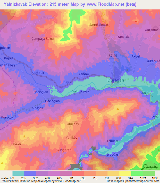 Yalnizkavak,Turkey Elevation Map