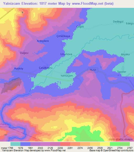 Yalnizcam,Turkey Elevation Map