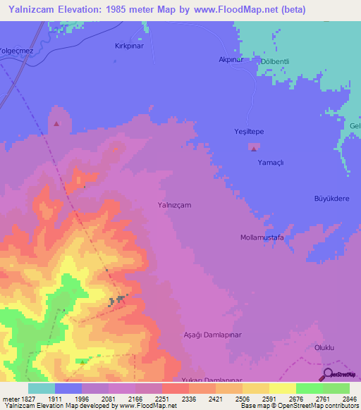 Yalnizcam,Turkey Elevation Map