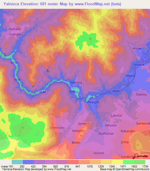 Yalnizca,Turkey Elevation Map