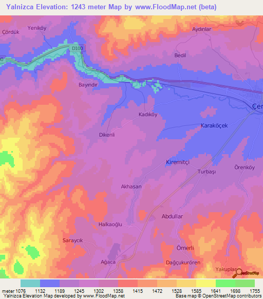 Yalnizca,Turkey Elevation Map