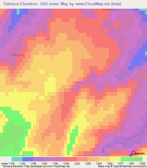 Yalnizca,Turkey Elevation Map