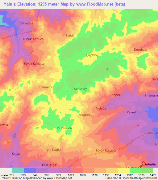 Yalniz,Turkey Elevation Map